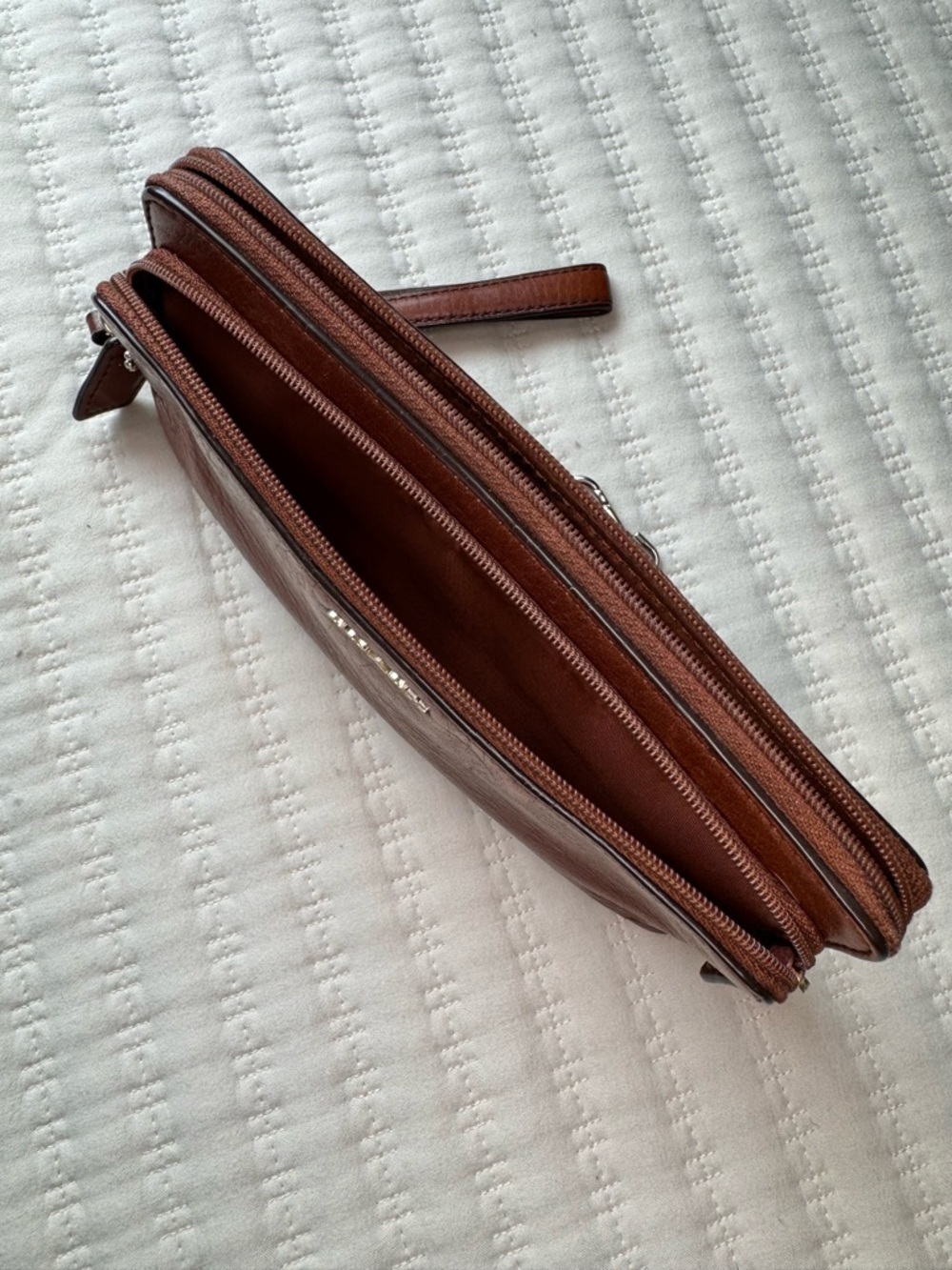 Coach Redwood Brown Pebbled Leather Double Zipper Wallet Wristlet - Picture 7 of 9